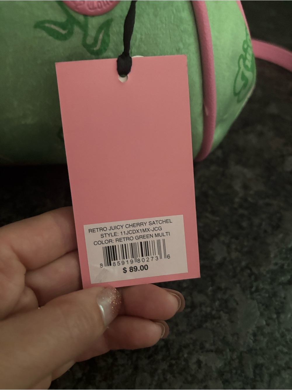 NWT Juicy Couture Retro Pink & Green Barrel Satchel with Cherry Gelato Accent - Picture 3 of 12